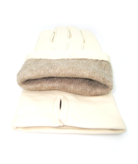 Sermoneta Gloves Guanto in Capretto 2bt con 3 cordoni fod. cashmere Panna Convenienza