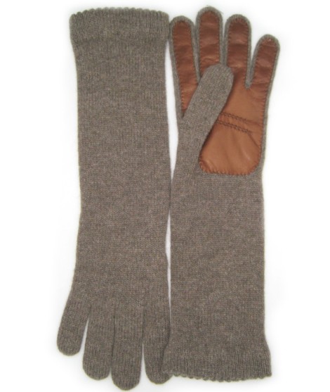 Sermoneta Gloves Guanto in 100% cashmere 4bt con palmo in Nappa Castoro/Tan In Vendita