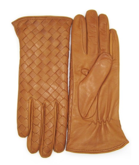 Sermoneta Gloves Guanto in Nappa Intrecciato fodera cashmere Tan Saldi