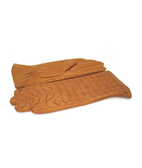 Sermoneta Gloves Guanto in Nappa Intrecciato fodera cashmere Tan Saldi