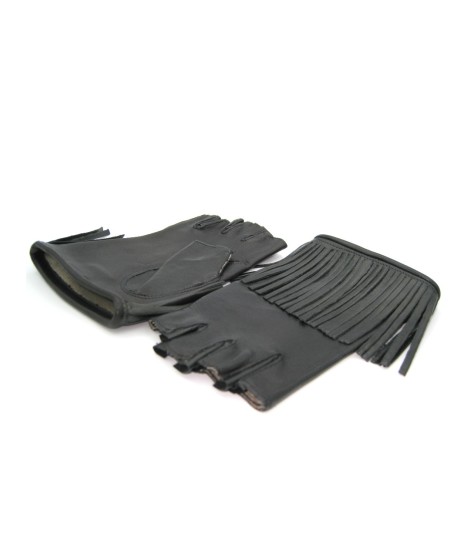 Sermoneta Gloves Guanto in Nappa 1/2 dita con Frange foderato seta Nero Vendita Calda