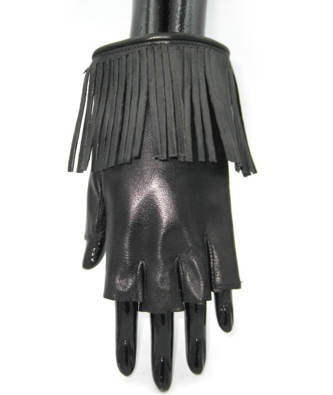 Sermoneta Gloves Guanto in Nappa 1/2 dita con Frange foderato seta Nero Vendita Calda