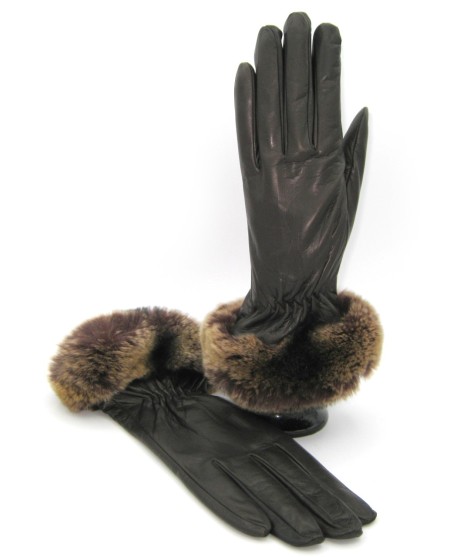 Sermoneta Gloves Guanto in Nappa con bordo Rex foderato cashmere T.Moro Vendita Economica