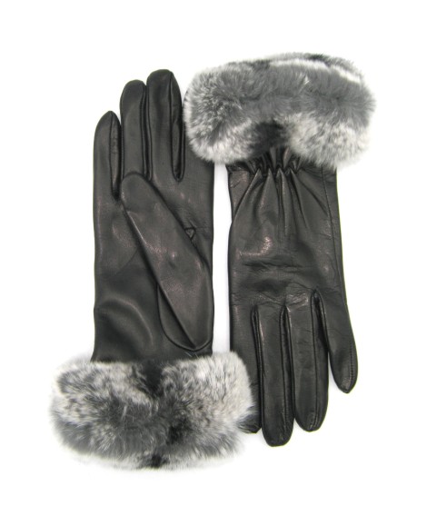 Sermoneta Gloves Guanto in Nappa con bordo Rex foderato cashmere Nero Saldi Di Fabbrica
