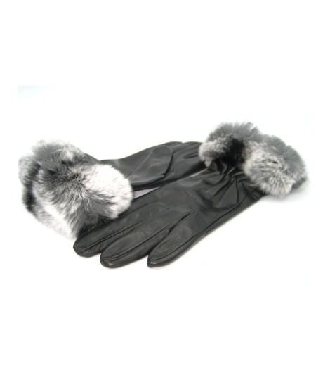 Sermoneta Gloves Guanto in Nappa con bordo Rex foderato cashmere Nero Saldi Di Fabbrica