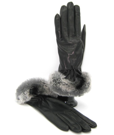 Sermoneta Gloves Guanto in Nappa con bordo Rex foderato cashmere Nero Saldi Di Fabbrica