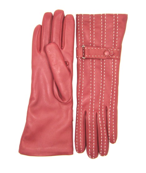 Sermoneta Gloves Guanto in Nappa 4bt con Impunture e Cinturino Rosso scuro/Panna I Più Venduti