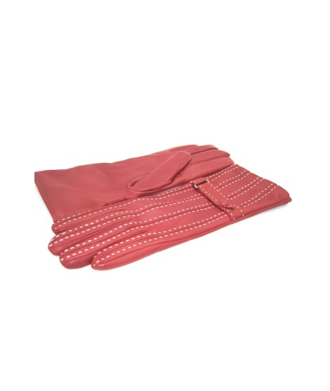 Sermoneta Gloves Guanto in Nappa 4bt con Impunture e Cinturino Rosso scuro/Panna I Più Venduti