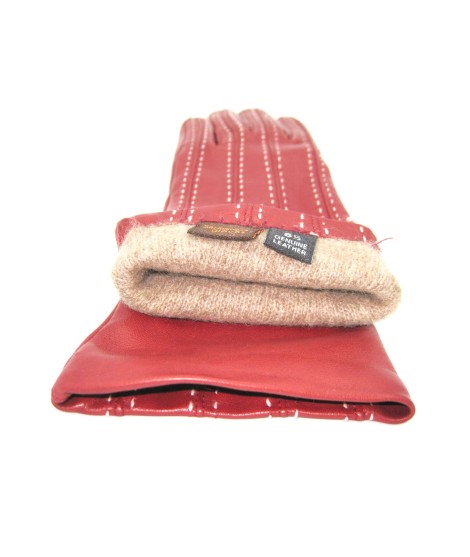 Sermoneta Gloves Guanto in Nappa 4bt con Impunture e Cinturino Rosso scuro/Panna I Più Venduti