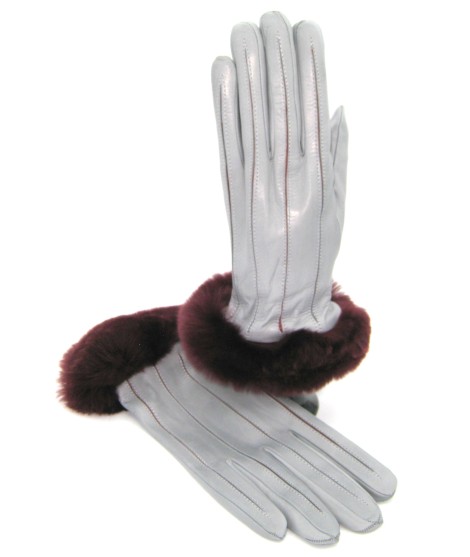 Sermoneta Gloves Guanto Nappa con intarsi a contrasto e bordo Rex Grigio Perla/Bordeaux Vendite Flash