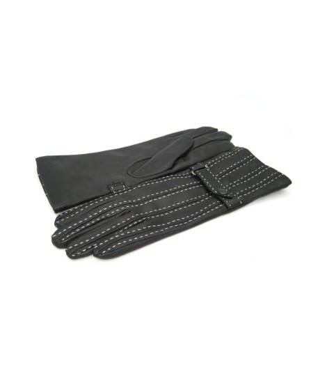 Sermoneta Gloves Guanto in Nappa 4bt con Impunture e Cinturino Nero/Ecru In Saldo