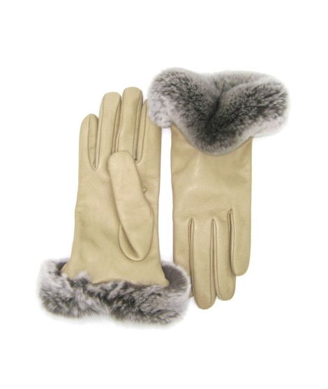 Sermoneta Gloves Guanto in Nappa 2bt con bordo Rex fodera cashmere Toupe Nuova