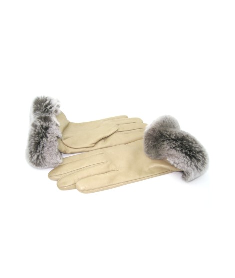 Sermoneta Gloves Guanto in Nappa 2bt con bordo Rex fodera cashmere Toupe Nuova
