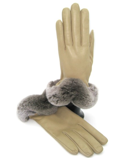 Sermoneta Gloves Guanto in Nappa 2bt con bordo Rex fodera cashmere Toupe Nuova