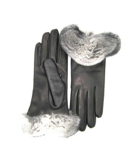Sermoneta Gloves Guanto in Nappa 2bt con bordo Rex fodera cashmere Nero Moda