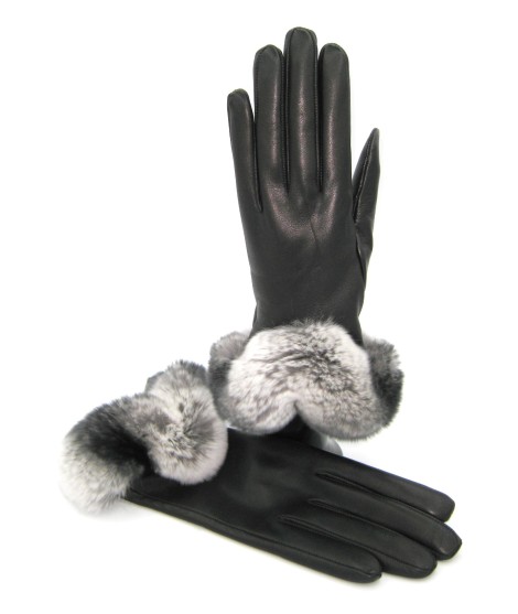 Sermoneta Gloves Guanto in Nappa 2bt con bordo Rex fodera cashmere Nero Moda
