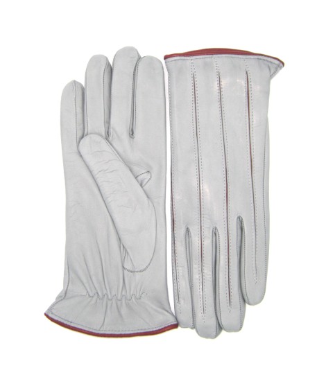 Sermoneta Gloves Guanto in Nappa con intarsi a contrasto Grigio Perla/Bordeaux Sconto di tempo limitato