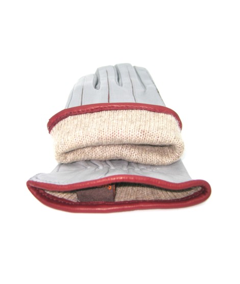 Sermoneta Gloves Guanto in Nappa con intarsi a contrasto Grigio Perla/Bordeaux Sconto di tempo limitato