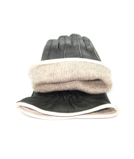 Sermoneta Gloves Guanto in Nappa con intarsi a contrasto Nero/Panna Negozio online di fabbrica