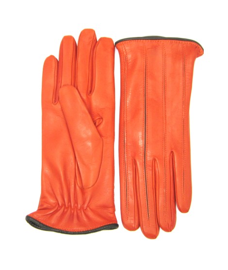 Sermoneta Gloves Guanto in Nappa con intarsi a contrasto Arancio/Moro Prezzo di fabbrica