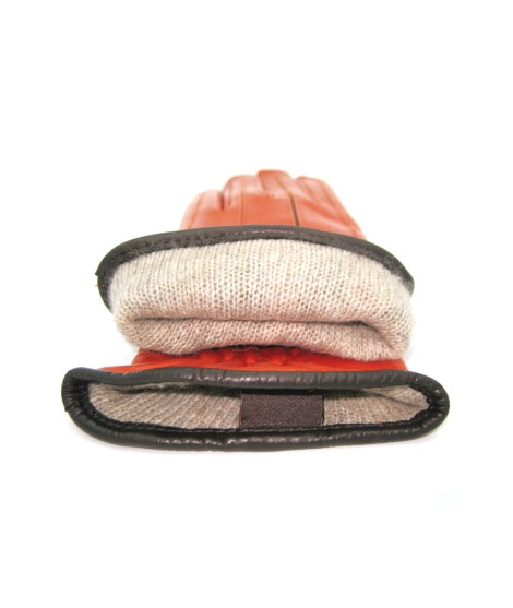 Sermoneta Gloves Guanto in Nappa con intarsi a contrasto Arancio/Moro Prezzo di fabbrica