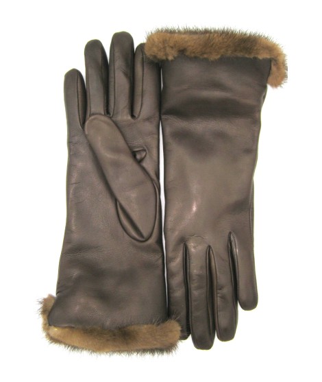 Sermoneta Gloves Guanto in Nappa 4bt con risvolto in Visone T.Moro Fornitura limitata
