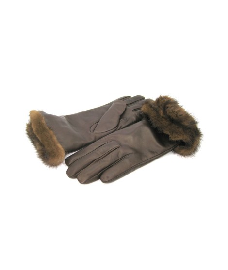 Sermoneta Gloves Guanto in Nappa 4bt con risvolto in Visone T.Moro Fornitura limitata