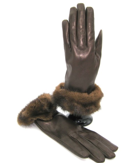 Sermoneta Gloves Guanto in Nappa 4bt con risvolto in Visone T.Moro Fornitura limitata