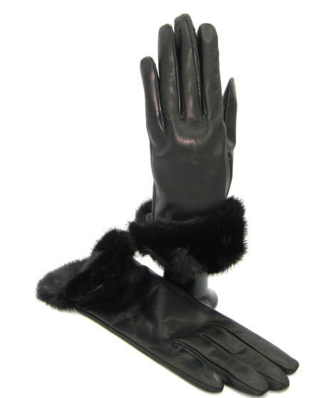 Sermoneta Gloves Guanto in Nappa 4bt con risvolto in Visone Nero Shopping online