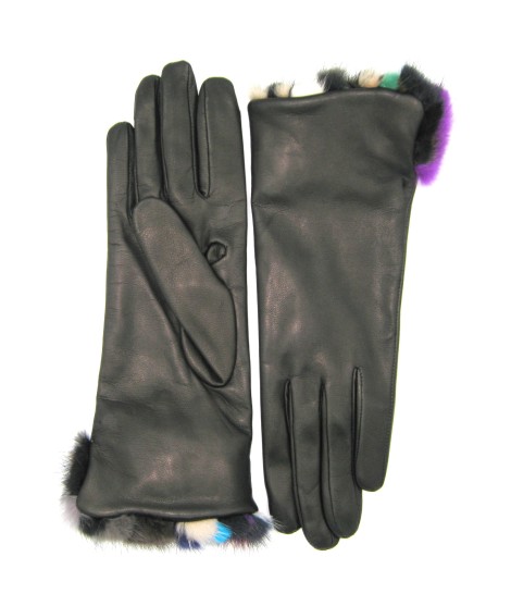 Sermoneta Gloves Guanto in Nappa 4bt con risvolto Visone multicolor Nero Offerta esclusiva