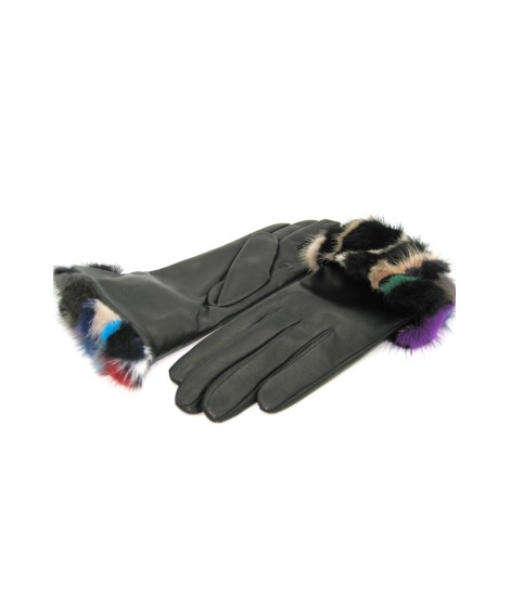Sermoneta Gloves Guanto in Nappa 4bt con risvolto Visone multicolor Nero Offerta esclusiva