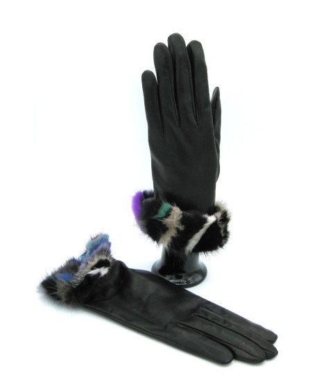 Sermoneta Gloves Guanto in Nappa 4bt con risvolto Visone multicolor Nero Offerta esclusiva