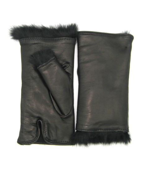 Sermoneta Gloves Manicotto 2bt foderato in Lapin Nero Offerta natalizia