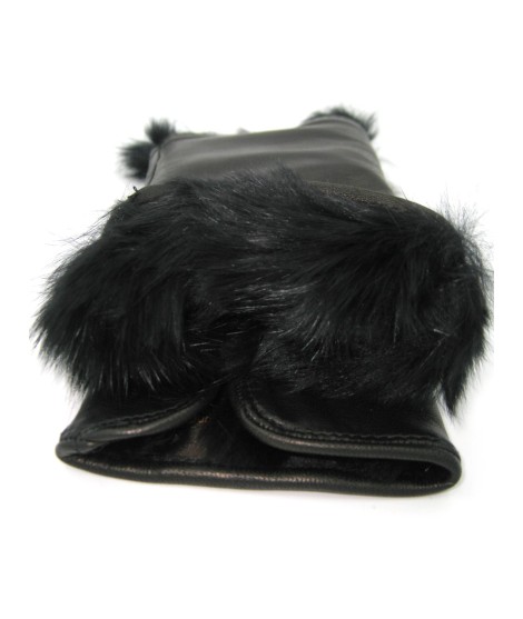 Sermoneta Gloves Manicotto 2bt foderato in Lapin Nero Offerta natalizia