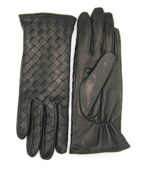 Sermoneta Gloves Guanto in Nappa Intrecciato fodera cashmere Nero Offerta per la Festa della Mamma