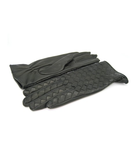 Sermoneta Gloves Guanto in Nappa Intrecciato fodera cashmere Nero Offerta per la Festa della Mamma
