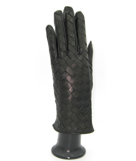 Sermoneta Gloves Guanto in Nappa Intrecciato fodera cashmere Nero Offerta per la Festa della Mamma