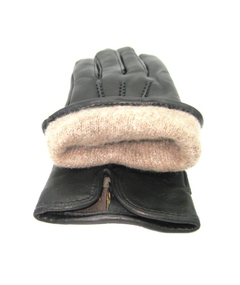 Sermoneta Gloves Guanto in Nappa con cinturino fodera cashmere Nero Offerta San Valentino