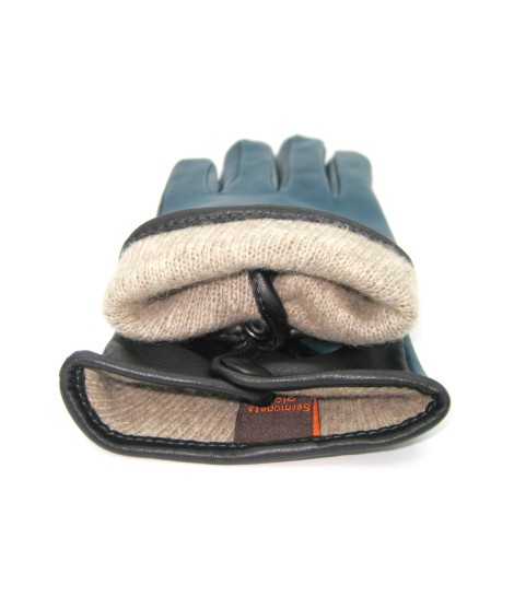 Sermoneta Gloves Guanto in Nappa fodera cashmere Touch screen Petrolio/Nero Offerte stagionali