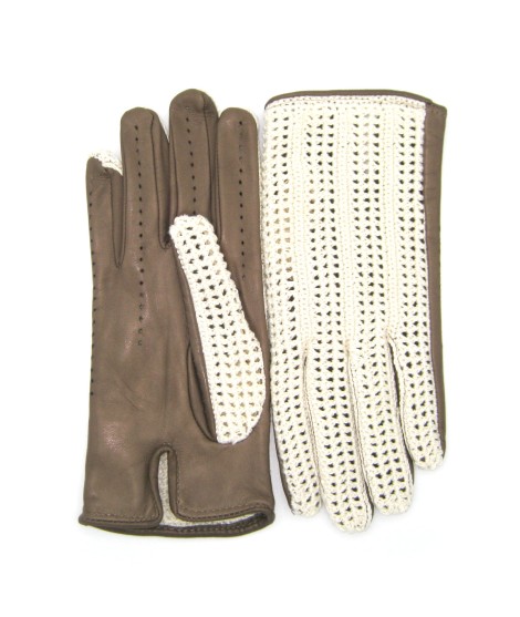 Sermoneta Gloves Guanto Guida con palmo in Nappa e dorso in Crochet Fango Sconti VIP
