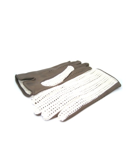 Sermoneta Gloves Guanto Guida con palmo in Nappa e dorso in Crochet Fango Sconti VIP