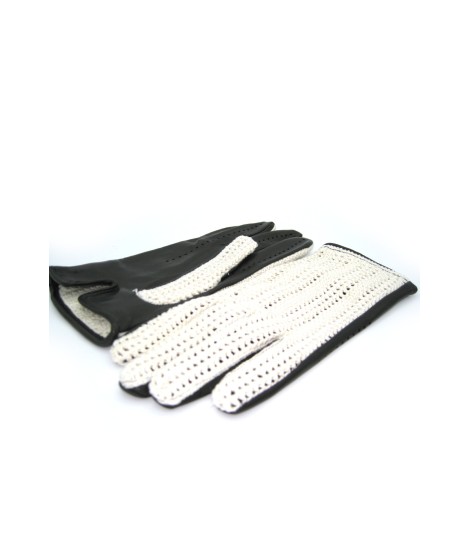 Sermoneta Gloves Guanto Guida con palmo in Nappa e dorso in Crochet Nero Prezzo basso