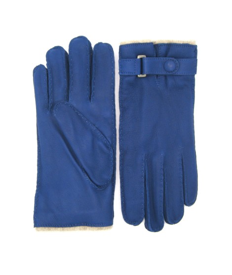 Sermoneta Gloves Guanto in Cervo fod. cashmere con cinturino Blu Inchiostro Ultimi due giorni