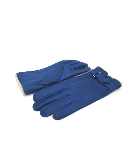 Sermoneta Gloves Guanto in Cervo fod. cashmere con cinturino Blu Inchiostro Ultimi due giorni