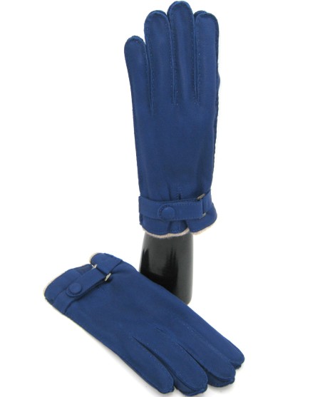 Sermoneta Gloves Guanto in Cervo fod. cashmere con cinturino Blu Inchiostro Ultimi due giorni
