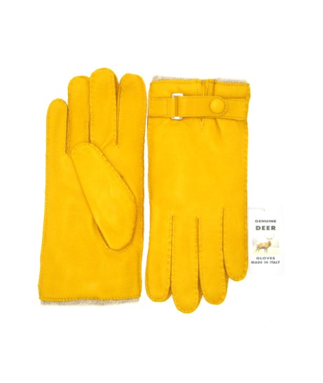 Sermoneta Gloves Guanto in Cervo fod. cashmere con cinturino Giallo Fino al 55% di sconto