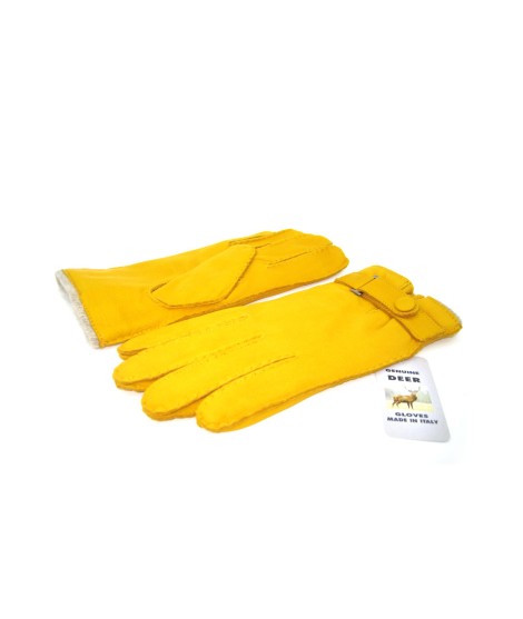 Sermoneta Gloves Guanto in Cervo fod. cashmere con cinturino Giallo Fino al 55% di sconto