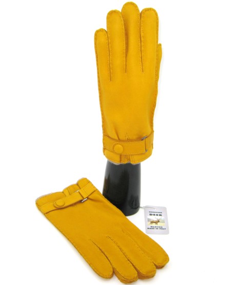 Sermoneta Gloves Guanto in Cervo fod. cashmere con cinturino Giallo Fino al 55% di sconto