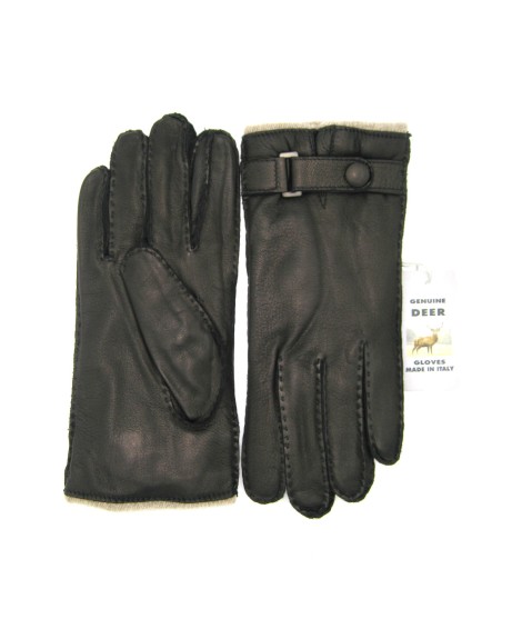 Sermoneta Gloves Guanto in Cervo fod. cashmere con cinturino Nero Discount Store per i nuovi prodotti