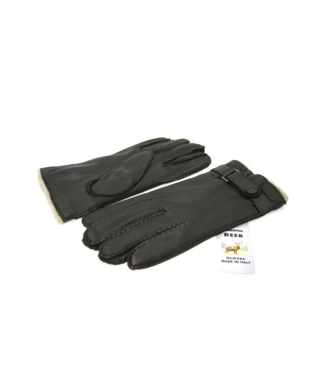 Sermoneta Gloves Guanto in Cervo fod. cashmere con cinturino Nero Discount Store per i nuovi prodotti